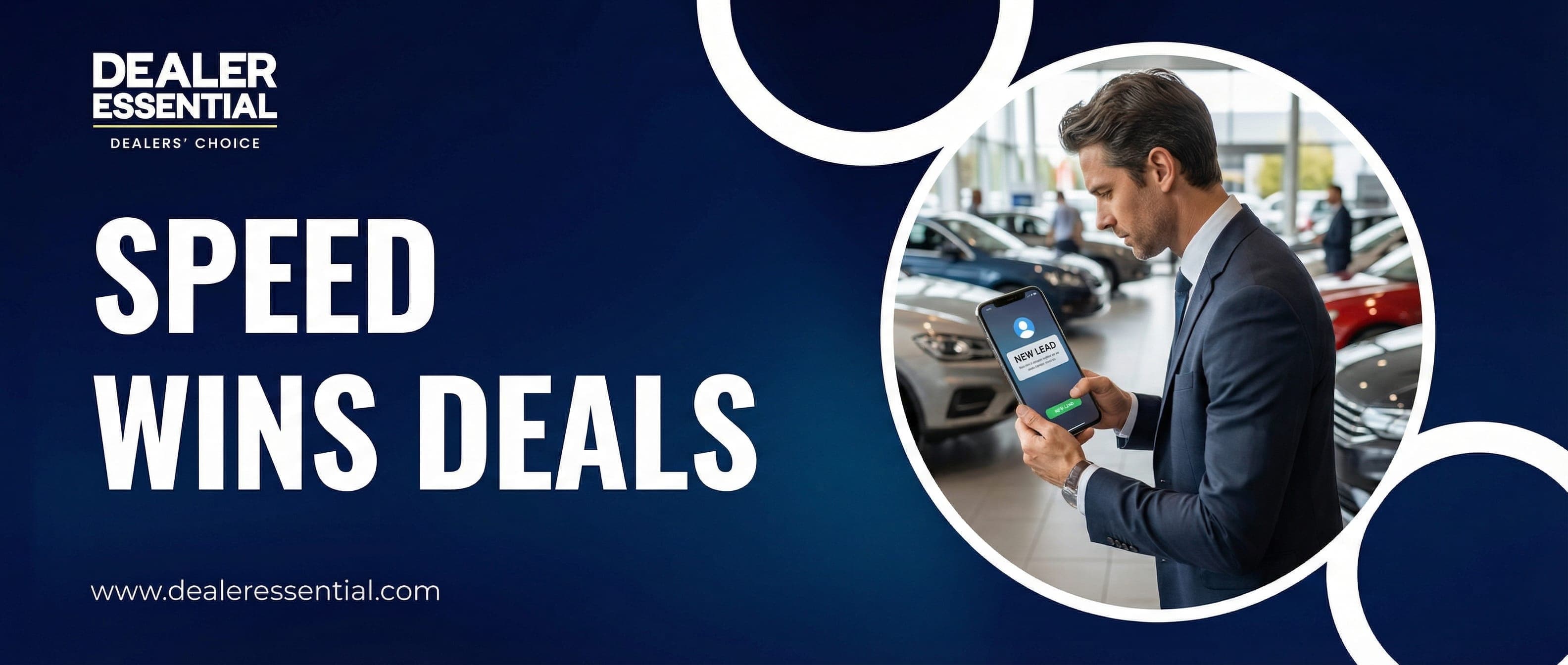 Car dealer checking phone for new leads while on the lot