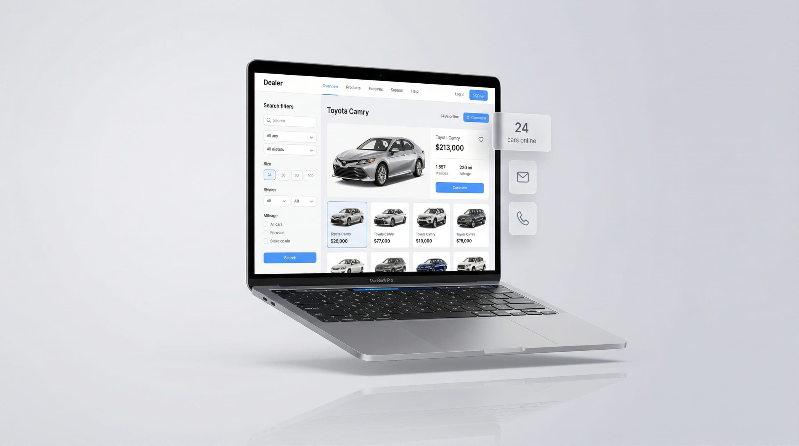 Professional dealer website showing inventory on desktop